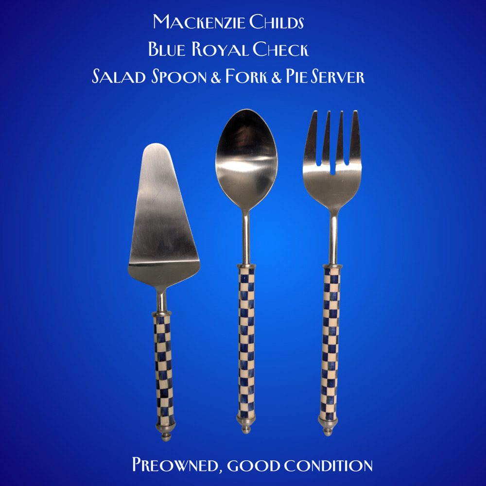 Mackenzie Childs Royal Check Supper Club Salad Serving Fork, Spoon & Pie Server